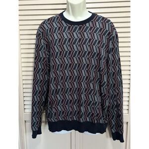 Perry Ellis‎ Green/Burg Geo Print Pullover Sweater Crew Neck Size 2XL Ribbed Hem